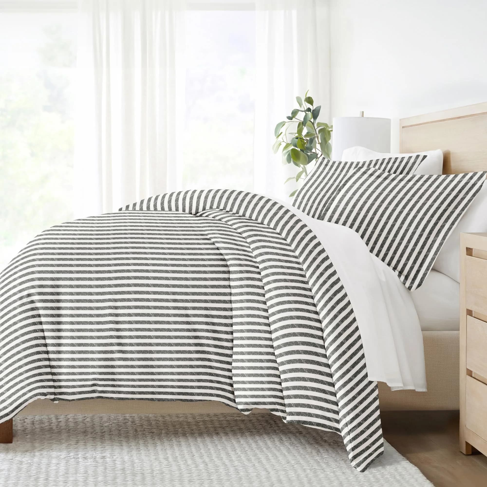 Linen Market Duvet Cover King Size (Gray) | Hotel-Like Comfort with Microfiber Breathability — Rugged Stripes Gray