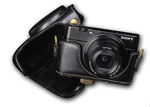 ENJOY-UNIQUE PU Leather Camera Bag Case for Sony RX100 Series (Black) | Detachable Front Cap & Tripod Mount thumbnail 4