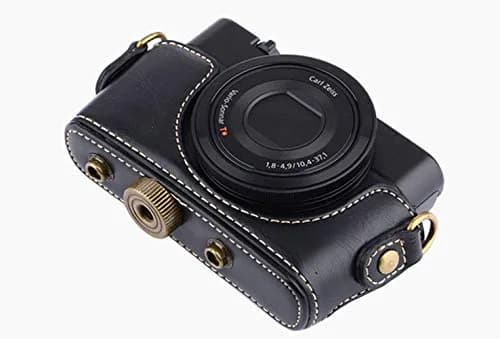 ENJOY-UNIQUE PU Leather Camera Bag Case for Sony RX100 Series (Black) | Detachable Front Cap & Tripod Mount thumbnail 5