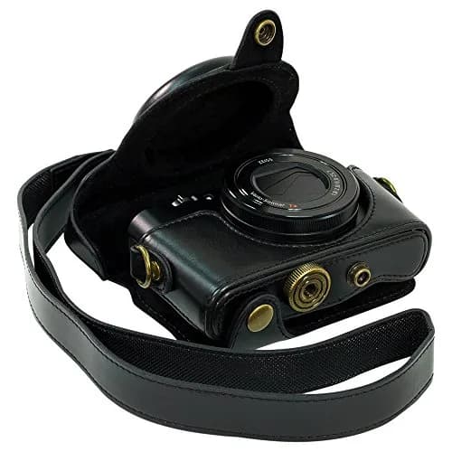 ENJOY-UNIQUE PU Leather Camera Bag Case for Sony RX100 Series (Black) | Detachable Front Cap & Tripod Mount thumbnail 1