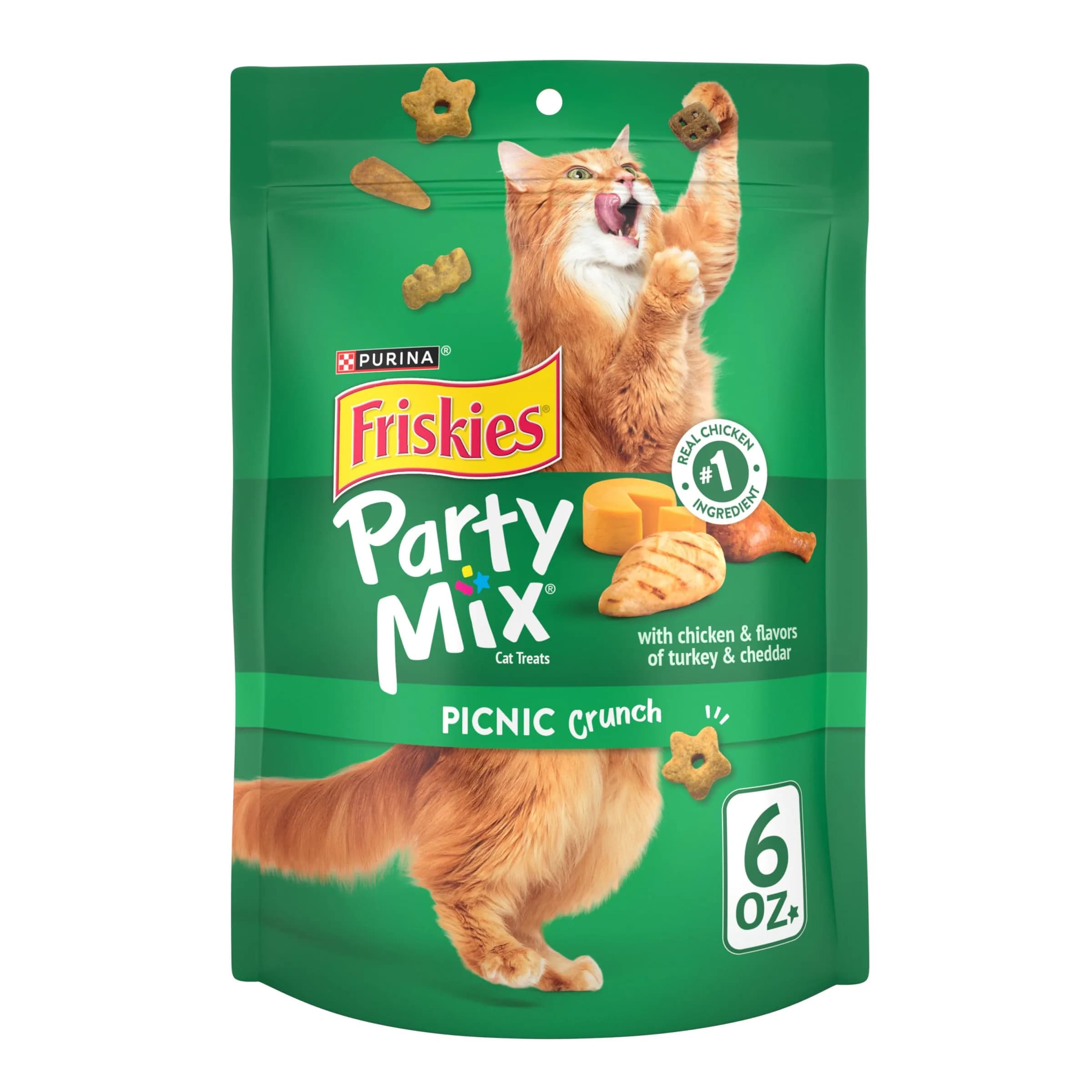 Friskies Purina Party Mix Picnic Crunch Cat Treats 36 oz | Real Chicken & Balanced Nutrition — 6 Ounce