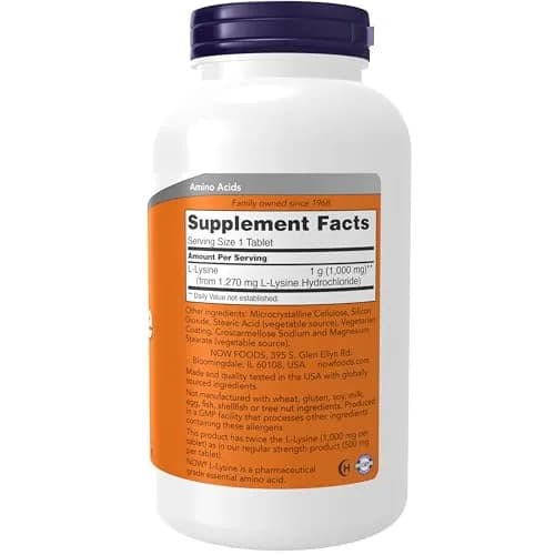 NOW Foods L-Lysine 1,000 mg Double Strength Tablets | Essential Amino Acid, 250 Count (1000 mg) thumbnail 2