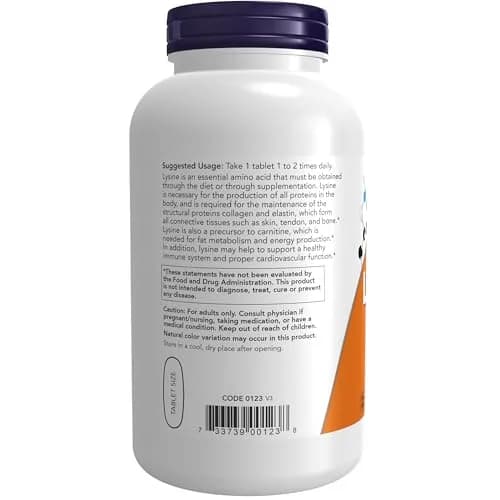 NOW Foods L-Lysine 1,000 mg Double Strength Tablets | Essential Amino Acid, 250 Count (1000 mg) thumbnail 3