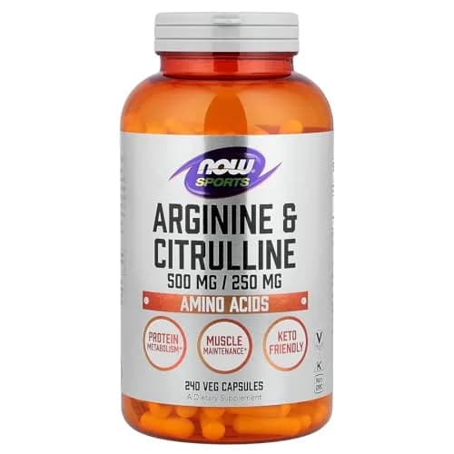 NOW Foods Arginine & Citrulline 500 mg/ 250 mg Amino Acids 240 Veg Capsules | Informed-Choice Certified thumbnail 1