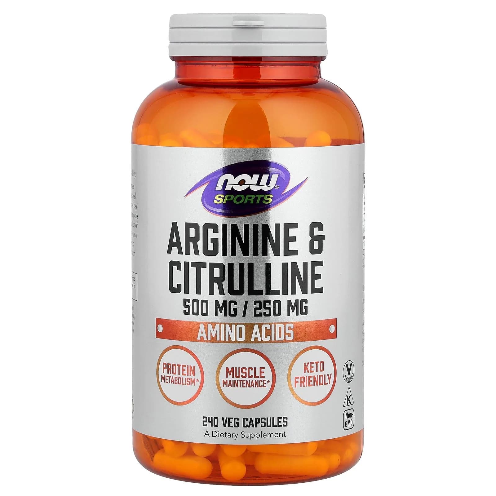 NOW Foods Arginine & Citrulline 500 mg/ 250 mg Amino Acids 240 Veg Capsules | Informed-Choice Certified - main product image