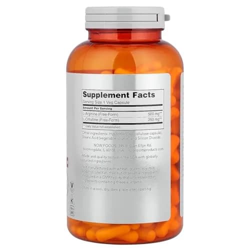 NOW Foods Arginine & Citrulline 500 mg/ 250 mg Amino Acids 240 Veg Capsules | Informed-Choice Certified thumbnail 2