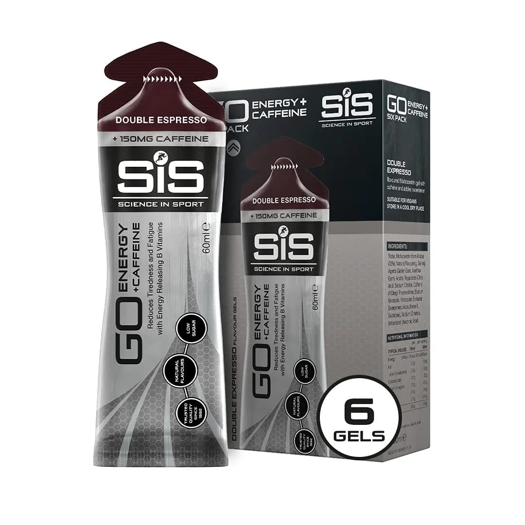 Science in Sport SiS GO Energy + Caffeine Gel, 22g Carbs, 75mg Caffeine, Citrus, 6 Count | Isotonic, Vegan, No Water Needed — Double Espresso
