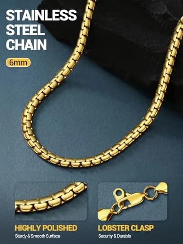 PROSTEEL Stainless Steel Flat Box Link Chain Necklace for Men 55cm (22 inch) | Hypoallergenic & Tarnish-Resistant thumbnail 4