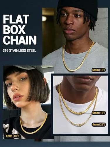 PROSTEEL Stainless Steel Flat Box Link Chain Necklace for Men 55cm (22 inch) | Hypoallergenic & Tarnish-Resistant thumbnail 3