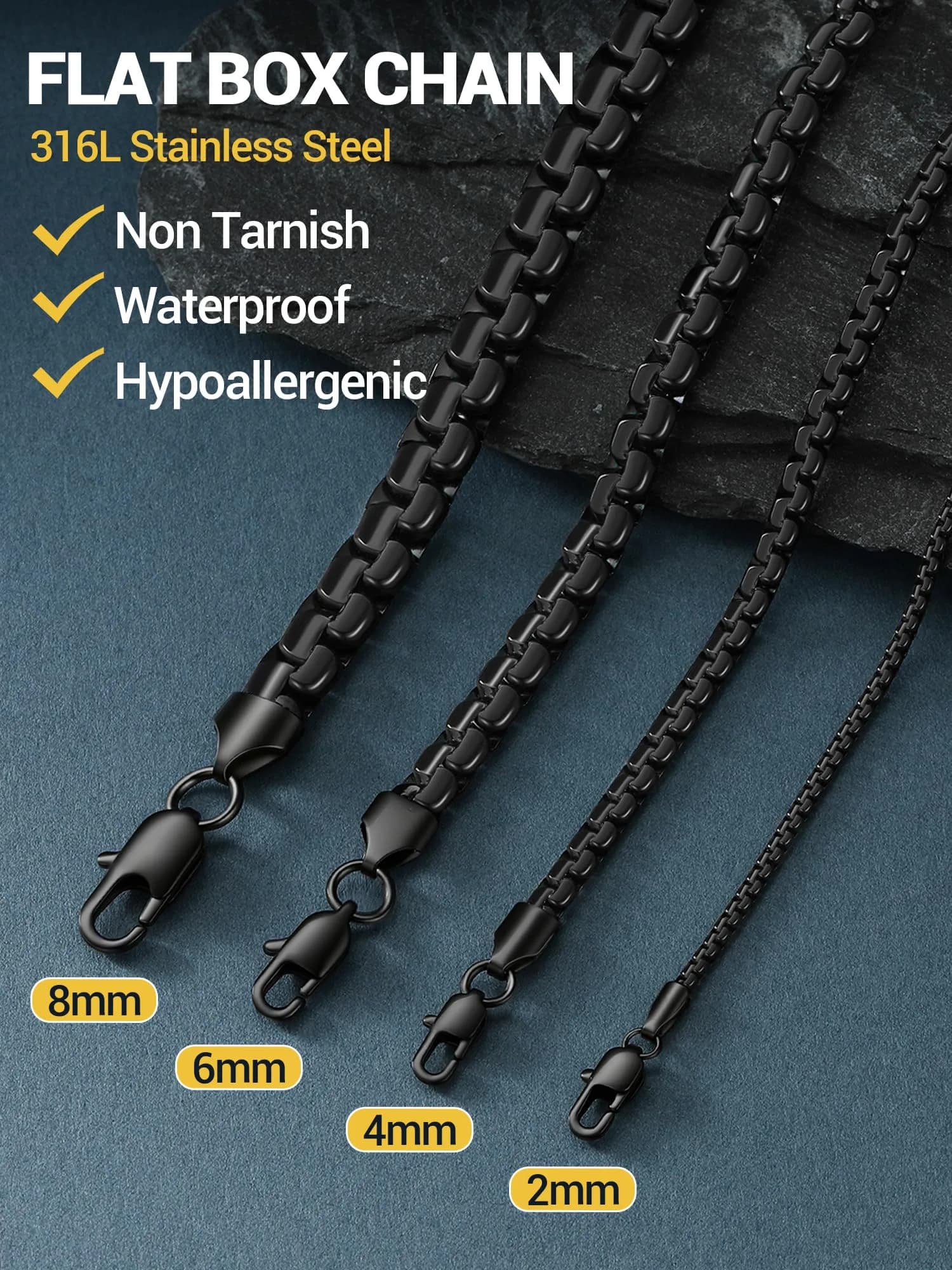 PROSTEEL Black Flat Link Chain Necklace 6mm Width, 66cm (26 Inch) | Minimalist Stainless Steel Jewelry for Men thumbnail 5