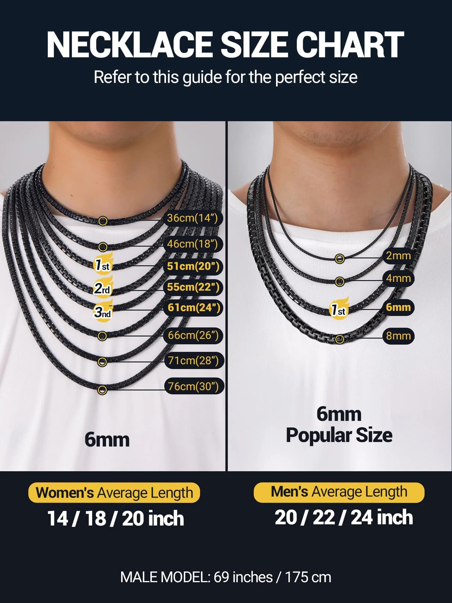 PROSTEEL Black Flat Link Chain Necklace 6mm Width, 66cm (26 Inch) | Minimalist Stainless Steel Jewelry for Men thumbnail 6