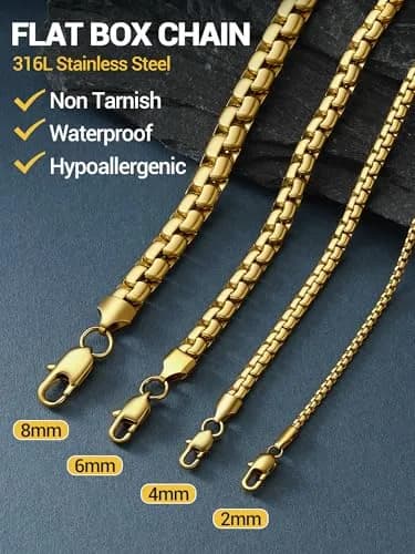 PROSTEEL Stainless Steel Flat Box Link Chain Necklace for Men 51cm (20 inch) | Hypoallergenic & Tarnish-Resistant thumbnail 5