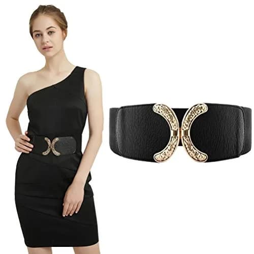 VOCHIC Wide Belt for Women 25-44 in Black | Elastic Stretch Interlock Buckle for Dress thumbnail 5