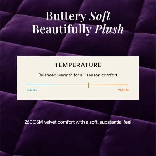 Tribeca Living Luxury Velvet Quilt Twin Size Set - 260GSM Ultra-Soft Oversized Bedspread in Florence Purple | Deep Matresses Perfect Fit thumbnail 4