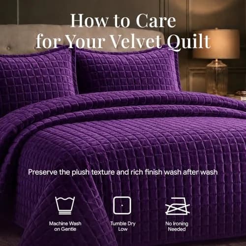 Tribeca Living Luxury Velvet Quilt Twin Size Set - 260GSM Ultra-Soft Oversized Bedspread in Florence Purple | Deep Matresses Perfect Fit thumbnail 7