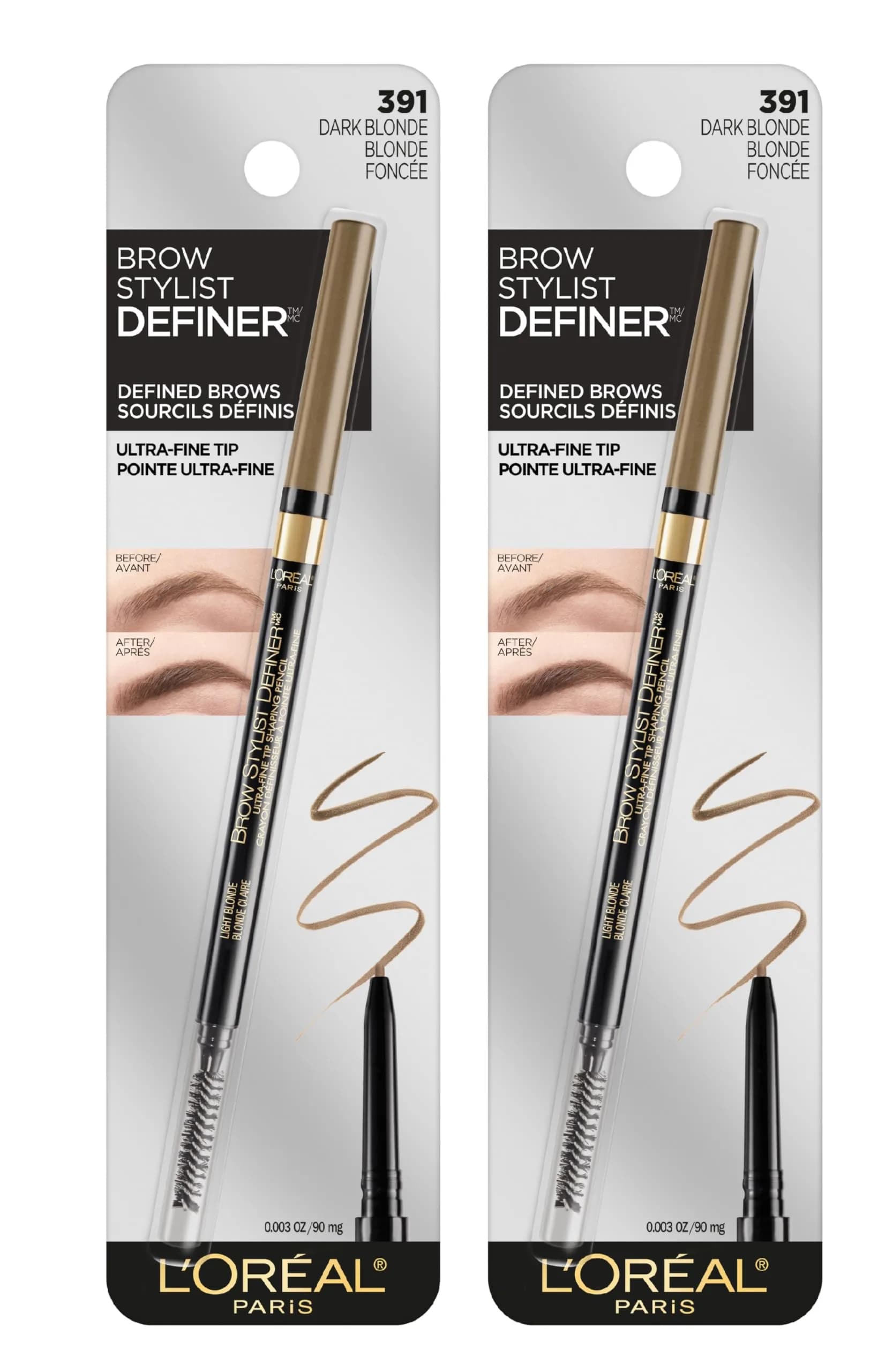 L'Oreal Paris Makeup Brow Stylist Definer Waterproof Eyebrow Pencil, Dark Blonde 0.003 Ounce (Pack of 1) | Ultra-Fine Tip for Natural Brows