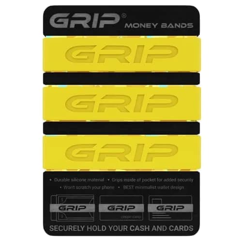 Grip Money Bands (Pack of 3) - Yellow | Secure Cash & Cards, Slim Silicone Design thumbnail 1