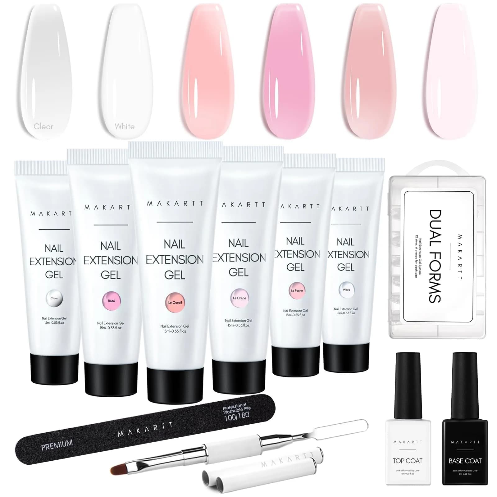 Makartt Hema-Free Poly Nail Gel Kit 6 Pcs Clear Pink White Colors | Long-Lasting Hard Gel for Nails — Neutral Colors