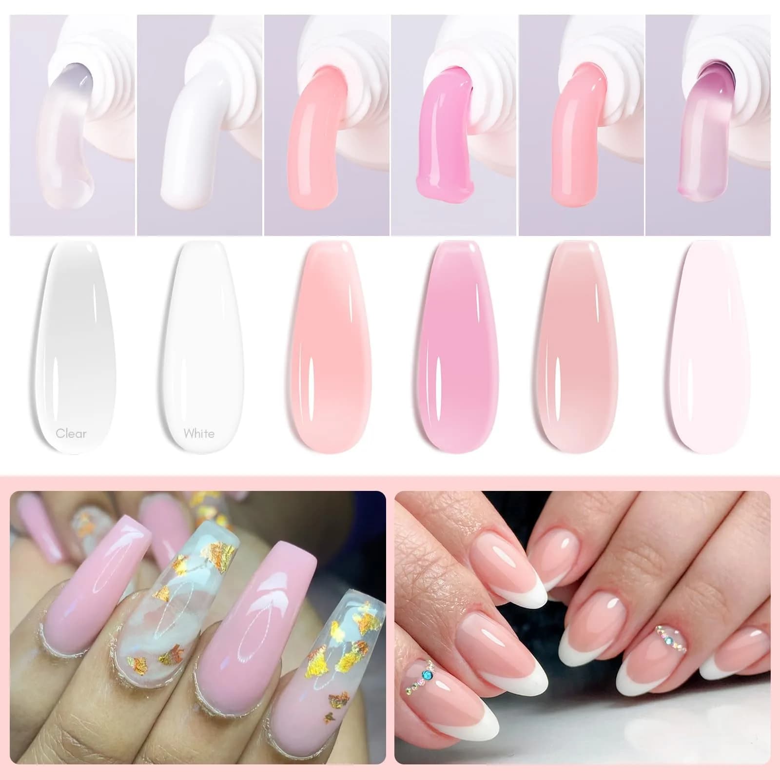 Makartt Hema-Free Poly Nail Gel Kit 6 Pcs Clear Pink White Colors | Long-Lasting Hard Gel for Nails - view 2