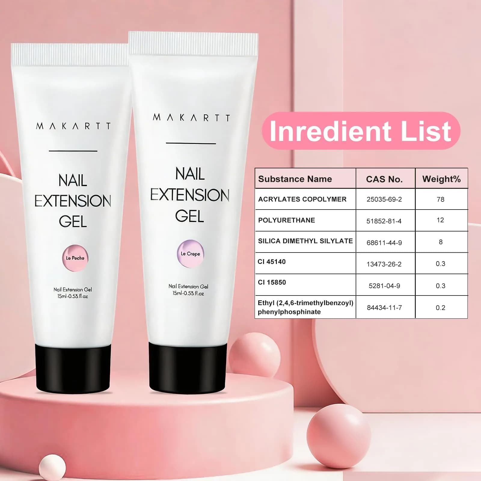 Makartt Hema-Free Poly Nail Gel Kit 6 Pcs Clear Pink White Colors | Long-Lasting Hard Gel for Nails - view 3