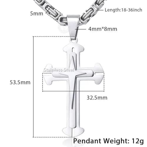 Trendsmax Men's Stainless Steel Cross Pendant Necklace with Byzantine Chain, 61cm (24 inch) thumbnail 4