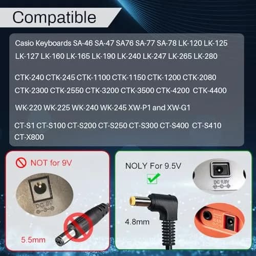 FOUCECLAUS 9.5V AC/DC Adapter for Casio ADE95100LU | UL Listed Power Supply Charger for Casio Piano Keyboard thumbnail 2