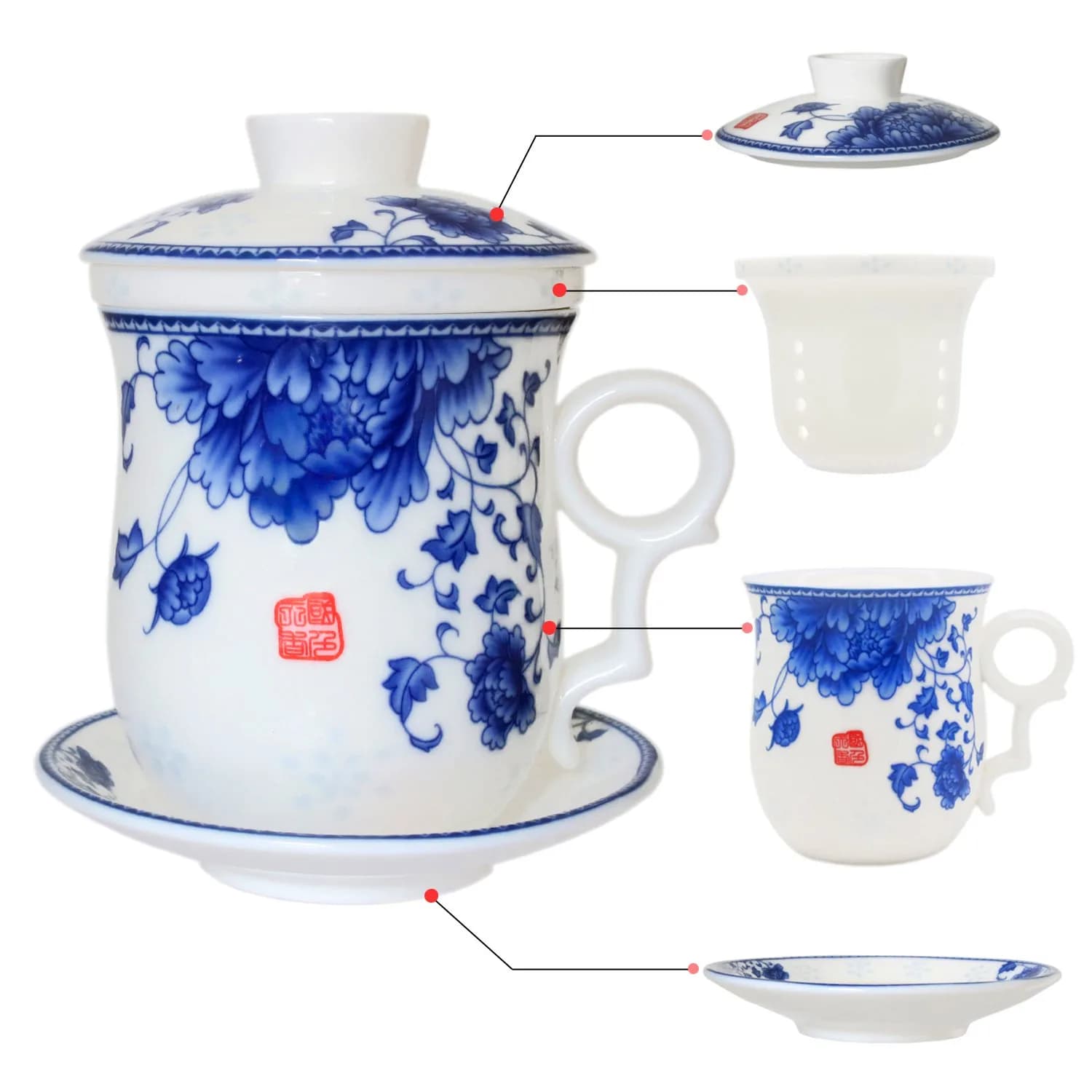 Tea Talent Porcelain Tea Cup with Infuser Lid and Saucer Sets | 12 OZ Chinese Jingdezhen Ceramics - main product image