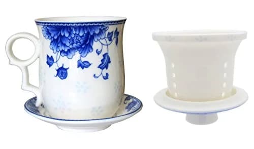 Tea Talent Porcelain Tea Cup with Infuser Lid and Saucer Sets | 12 OZ Chinese Jingdezhen Ceramics thumbnail 4