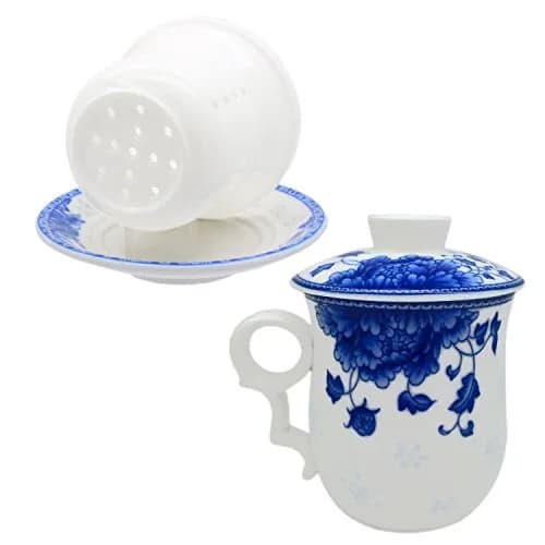 Tea Talent Porcelain Tea Cup with Infuser Lid and Saucer Sets | 12 OZ Chinese Jingdezhen Ceramics thumbnail 5