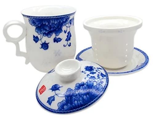Tea Talent Porcelain Tea Cup with Infuser Lid and Saucer Sets | 12 OZ Chinese Jingdezhen Ceramics thumbnail 6