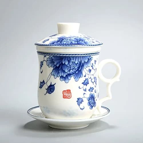 Tea Talent Porcelain Tea Cup with Infuser Lid and Saucer Sets | 12 OZ Chinese Jingdezhen Ceramics thumbnail 7