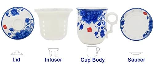 Tea Talent Porcelain Tea Cup with Infuser Lid and Saucer Sets | 12 OZ Chinese Jingdezhen Ceramics thumbnail 2
