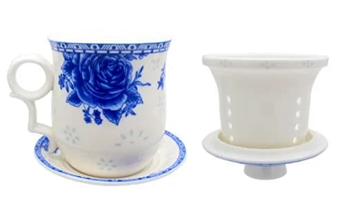 Tea Talent Porcelain Tea Cup with Infuser Lid and Saucer Set - 350ml (12 Fl Oz) | Jingdezhen Ceramics Loose Leaf Tea Brewing System thumbnail 4