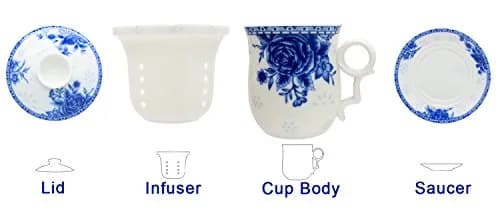 Tea Talent Porcelain Tea Cup with Infuser Lid and Saucer Set - 350ml (12 Fl Oz) | Jingdezhen Ceramics Loose Leaf Tea Brewing System thumbnail 2