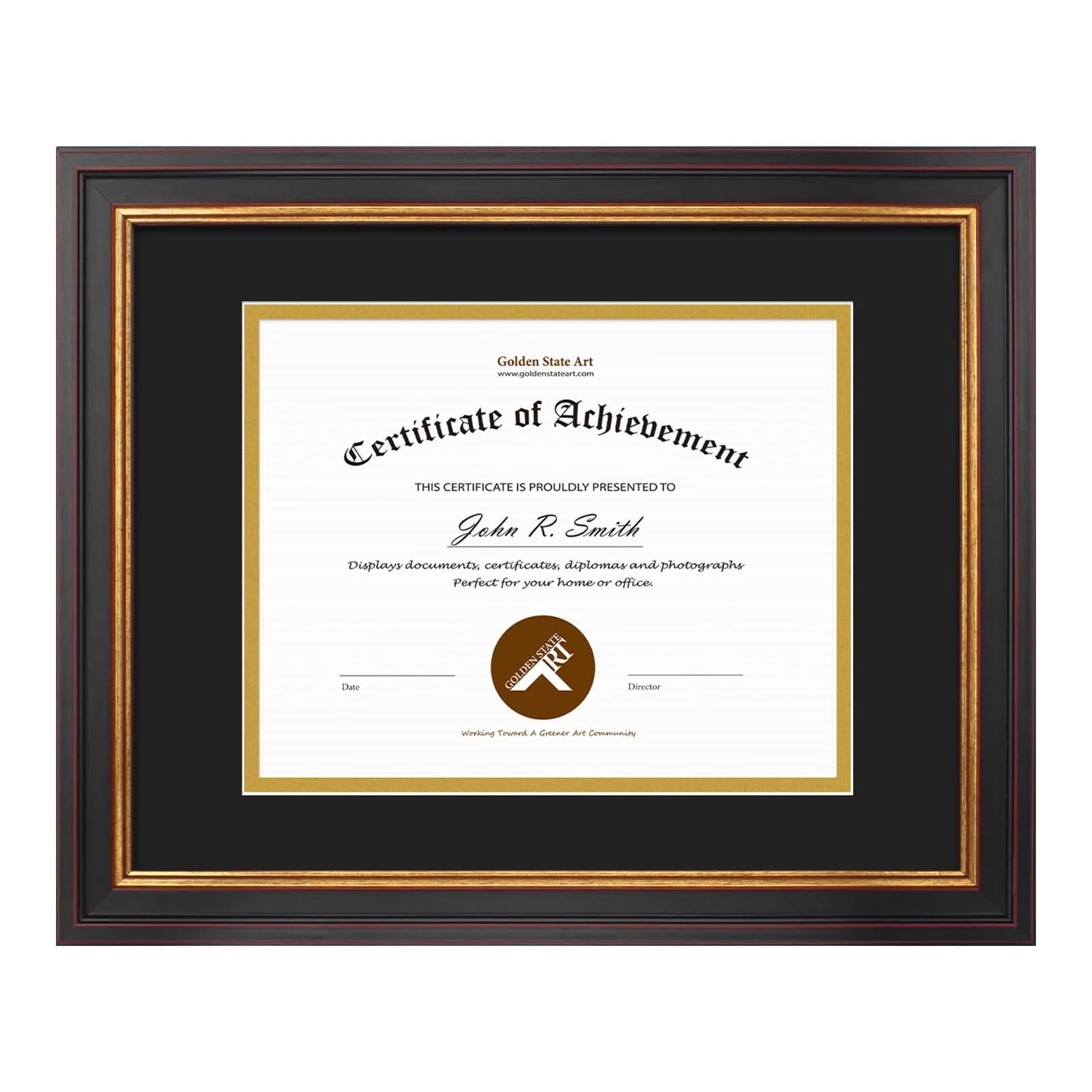 Golden State Art 11x14 Frame White Over Gold Double Mat for 8x10 Diploma | Elegant Wall Certificate & Photo Display — Double Mat (Black/Gold)
