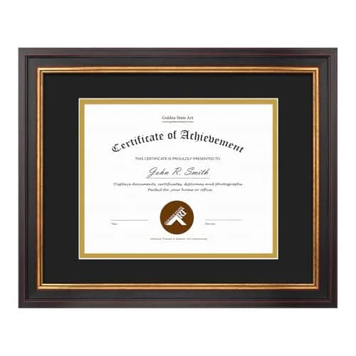Golden State Art 11x14 Frame Black Over Gold Double Mat for 8x10 Diploma | Classic Wall Display with Real Glass thumbnail 1