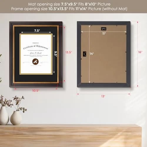 Golden State Art 11x14 Frame Black Over Gold Double Mat for 8x10 Diploma | Classic Wall Display with Real Glass thumbnail 3