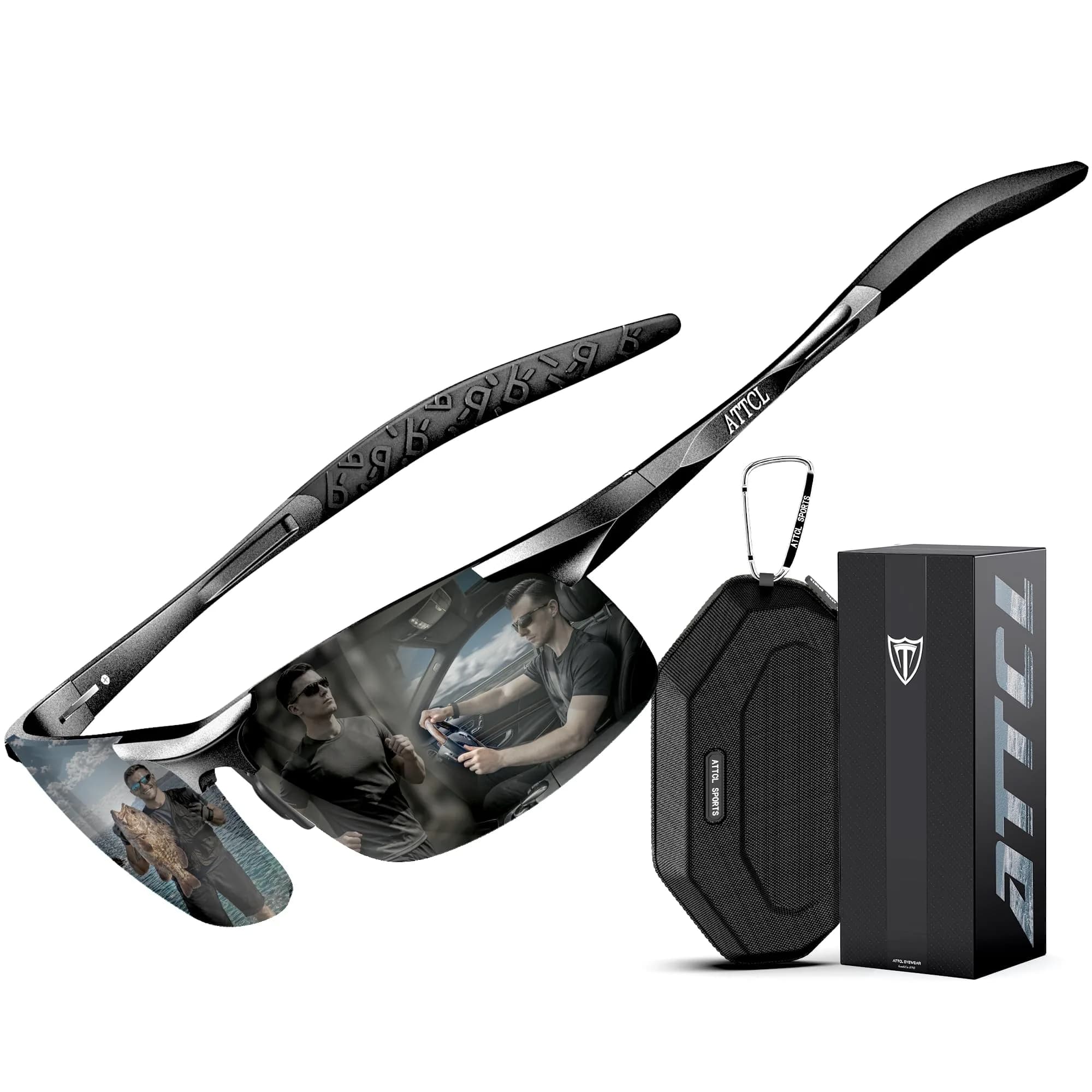 ATTCL 2026-Black-Grey Polarized Sports Sunglasses for Men - Not Mirrored, UV Protection - main product image