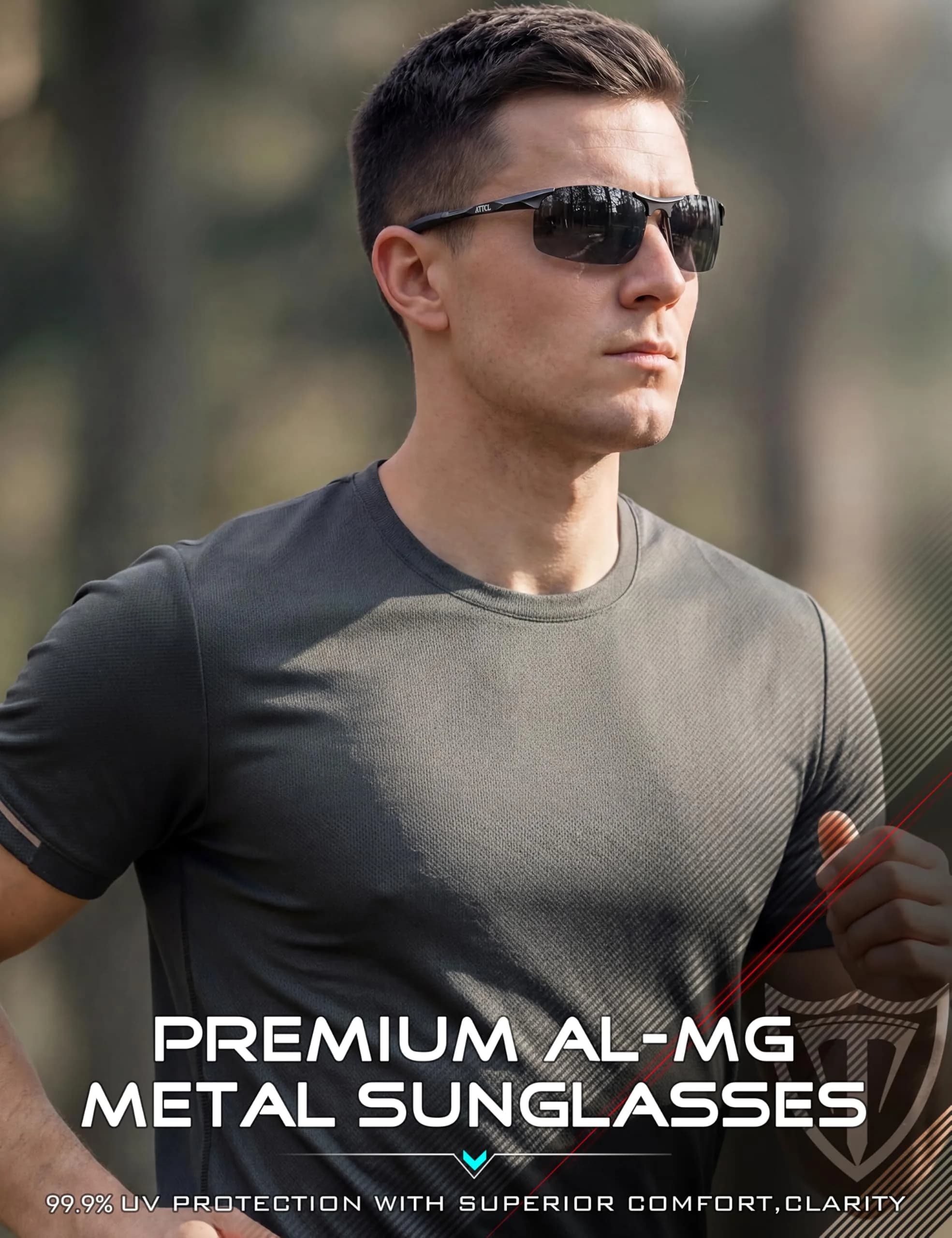 ATTCL 2026-Black-Grey Polarized Sports Sunglasses for Men - Not Mirrored, UV Protection - view 2