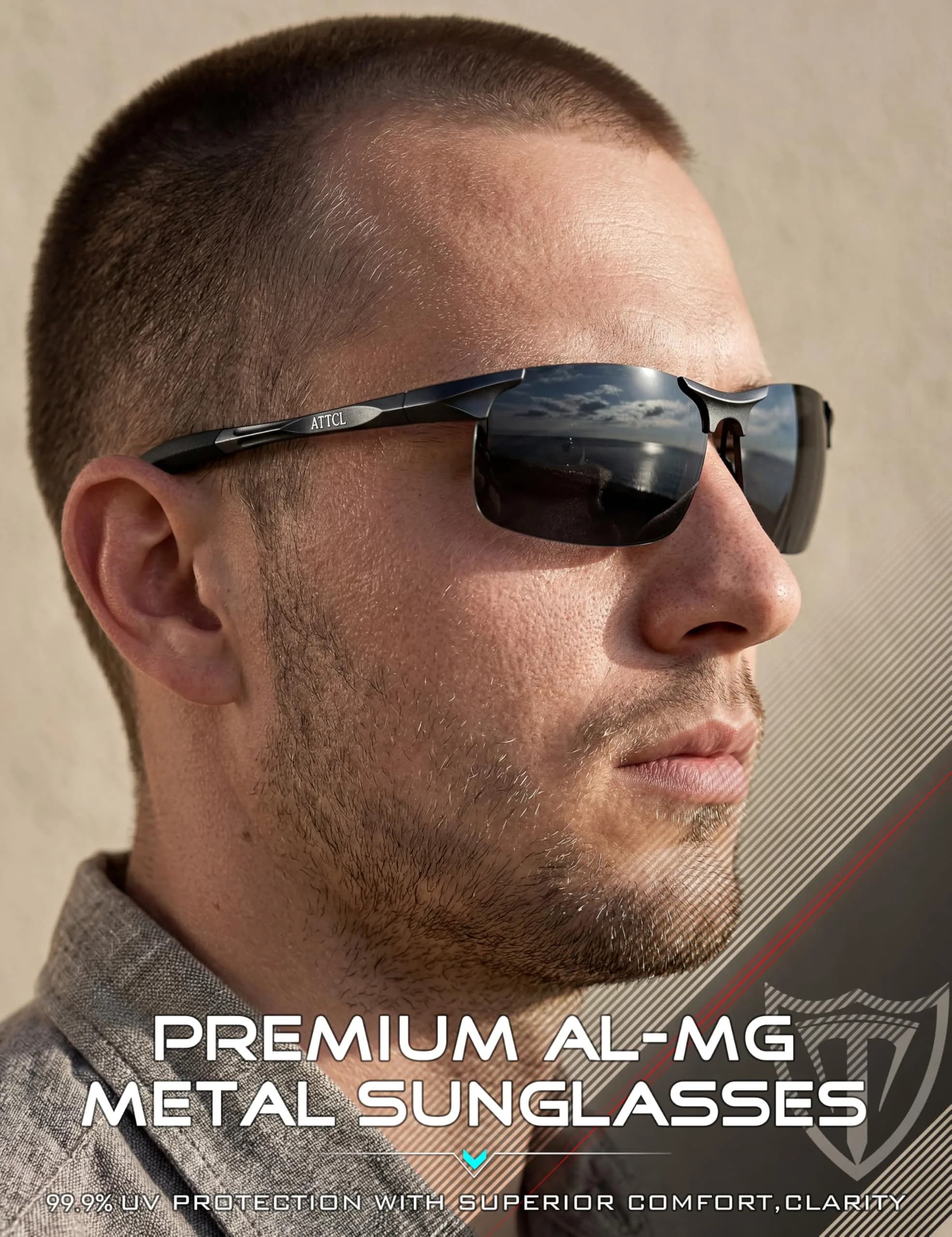 ATTCL 2026-Black-Grey Polarized Sports Sunglasses for Men - Not Mirrored, UV Protection - view 3