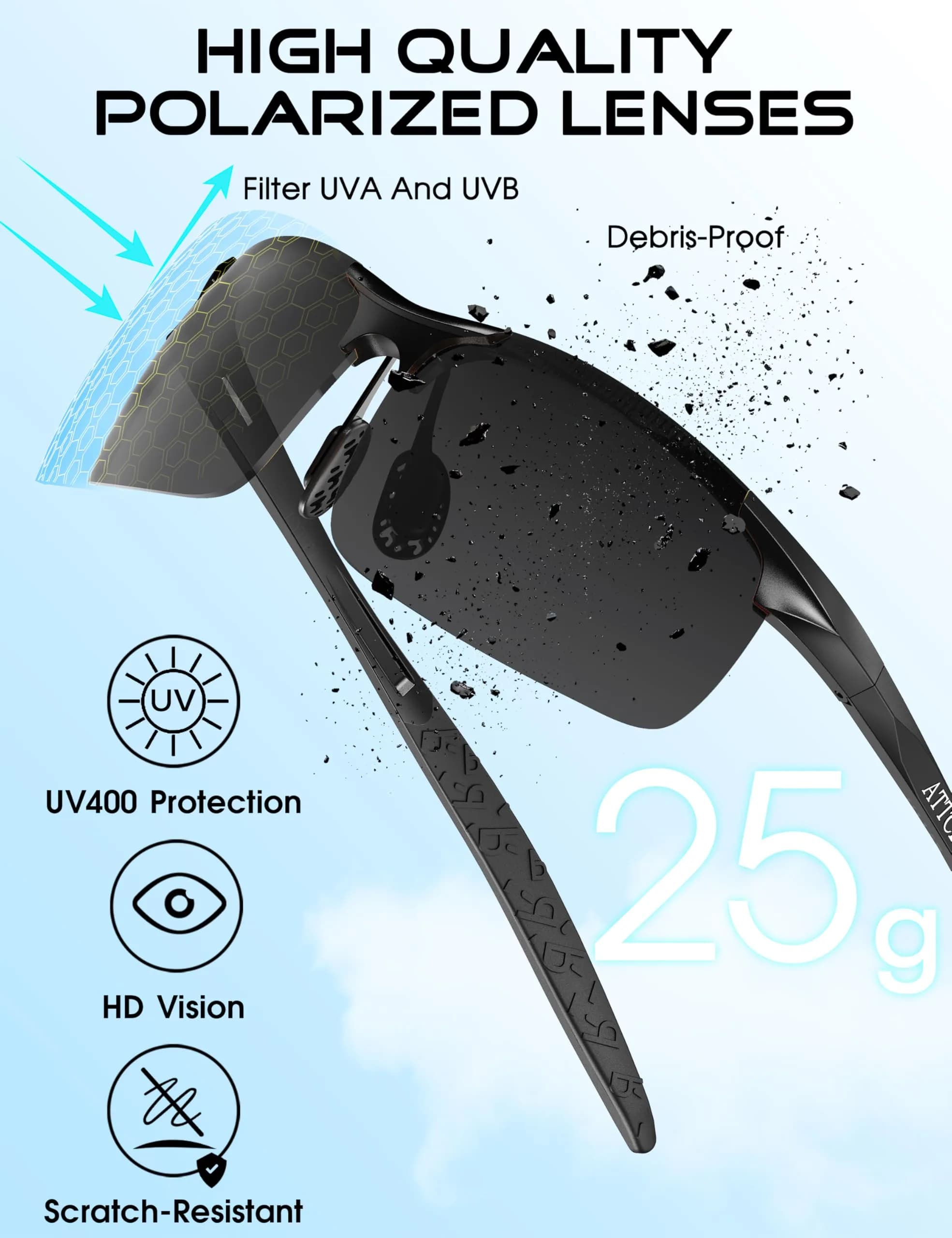 ATTCL 2026-Black-Grey Polarized Sports Sunglasses for Men - Not Mirrored, UV Protection - view 4