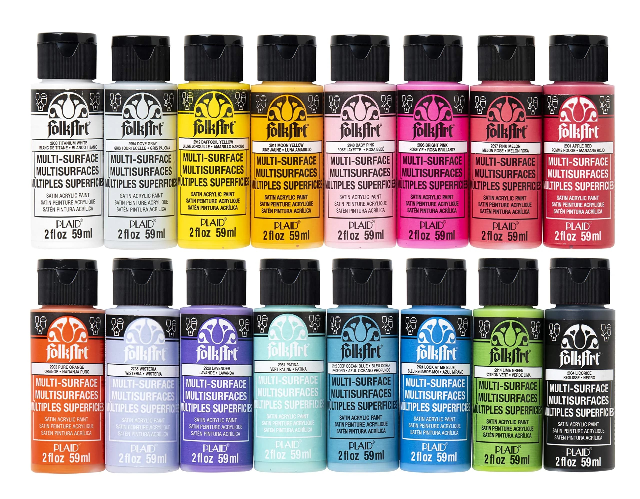 FolkArt Multi Surface Acrylic Craft Paint Set 16 pcs | Bright Colors, Non-Toxic, 2 Fl Oz Each — Bright Colors