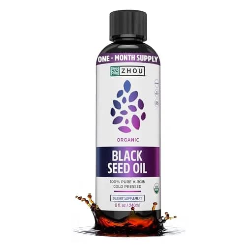 ZHOU Black Seed Oil Liquid 8 Fl Oz | Organic Cold-Pressed Supplement for Immunity & Skin thumbnail 1