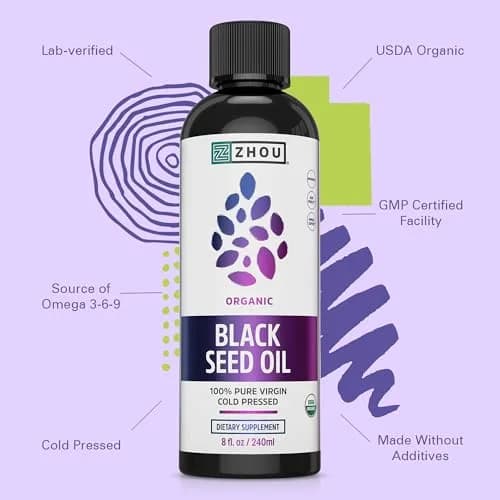 ZHOU Black Seed Oil Liquid 8 Fl Oz | Organic Cold-Pressed Supplement for Immunity & Skin thumbnail 4