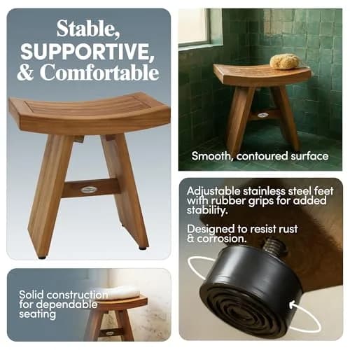 AquaTeak Asia 18" Teak Shower Bench | Durable Water-Resistant Bathroom Seating thumbnail 6