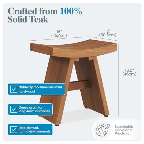 AquaTeak Asia 18" Teak Shower Bench | Durable Water-Resistant Bathroom Seating thumbnail 3