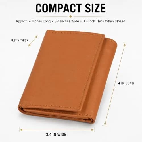 LB LEATHERBOSS Slim Compact Trifold Wallet for Men & Women | Genuine Leather, Tan, 8 Card Slots thumbnail 5
