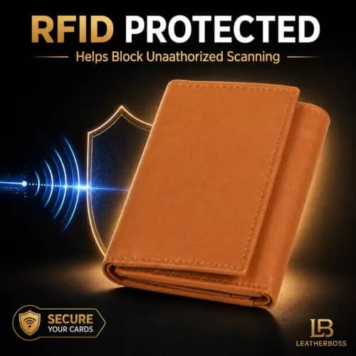 LB LEATHERBOSS Slim Compact Trifold Wallet for Men & Women | Genuine Leather, Tan, 8 Card Slots thumbnail 7