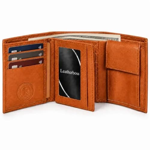 LB LEATHERBOSS Slim Compact Trifold Wallet for Men & Women | Genuine Leather, Tan, 8 Card Slots thumbnail 8