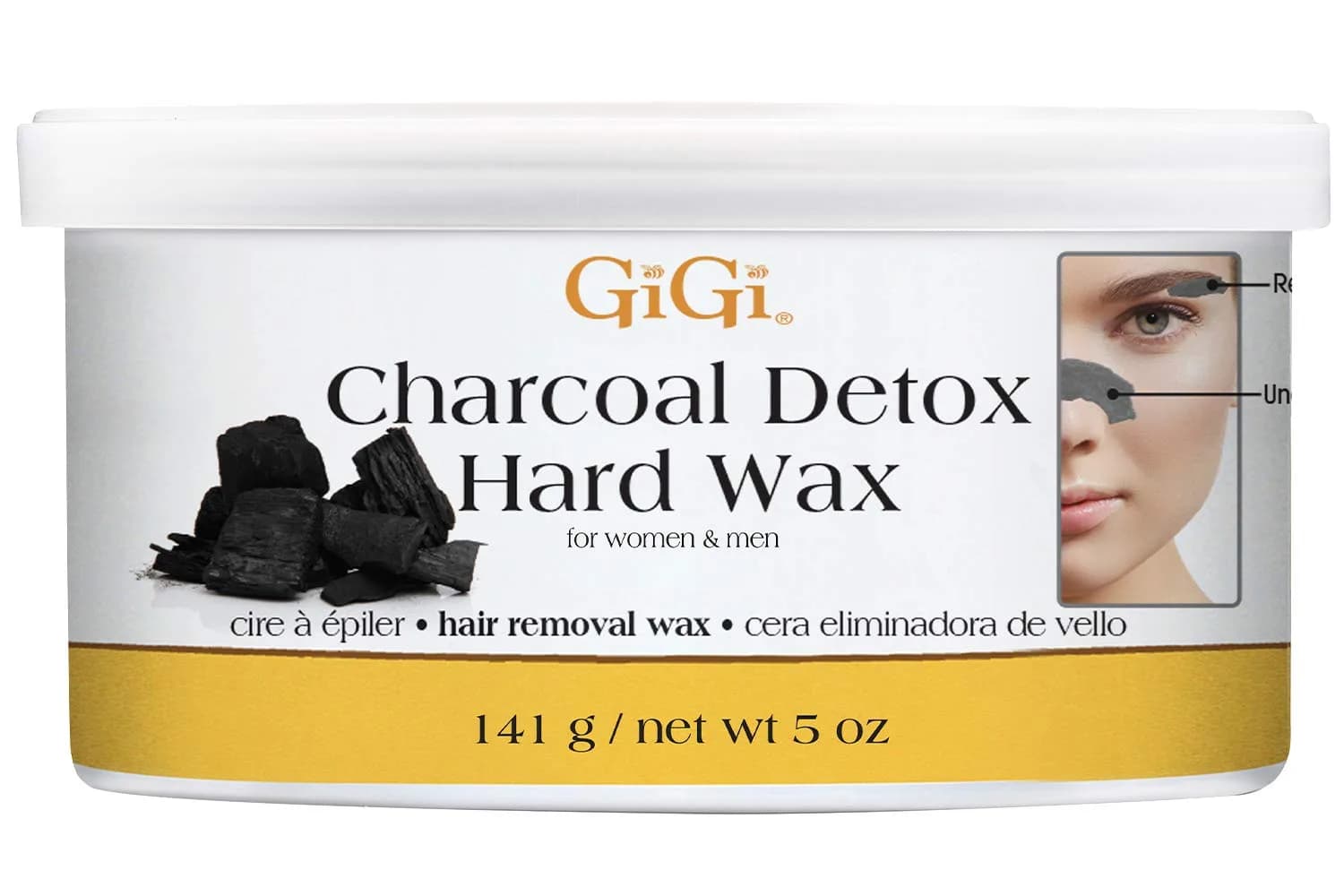 GiGi Charcoal Detox Hard Wax for Face & Body, 142g (5 oz) | Gentle Hair Removal for Sensitive Skin — Charcoal Detox